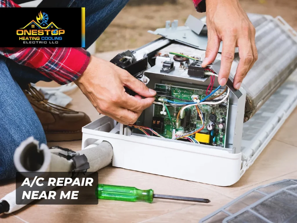 Technician performing A/C unit repair in Mountlake Terrace, WA – Onestop Heating Cooling and Electric LLC